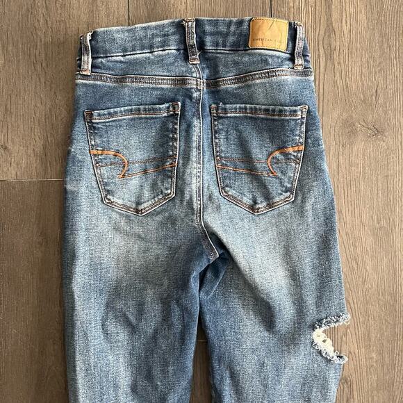 American Eagle Curvy Super Hi Rise Jegging Destroyed Distressed Jeans 00 Short - Picture 6 of 8